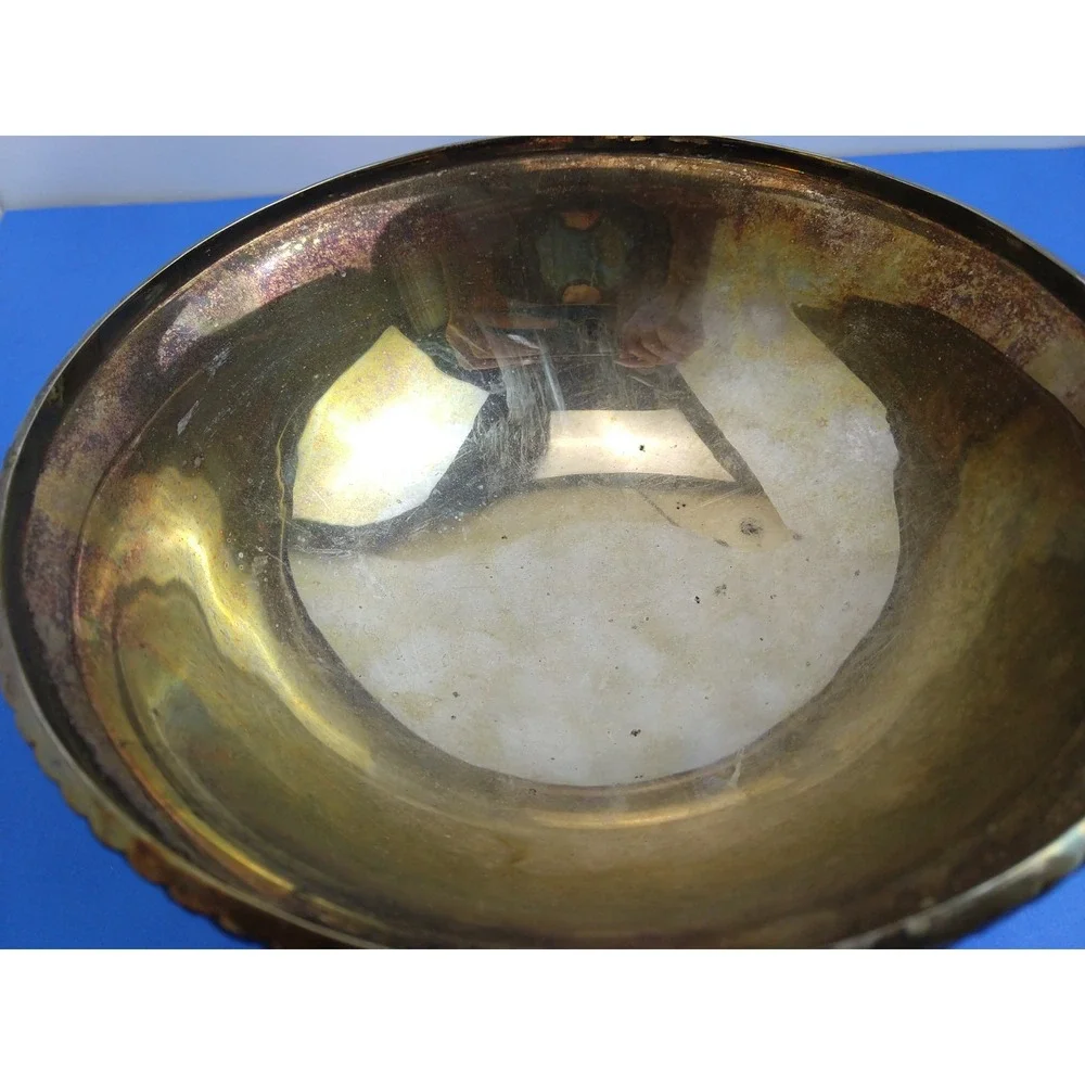 Vintage Pottery Barn Silverplate Ornate Rope Raised Goblet Dish